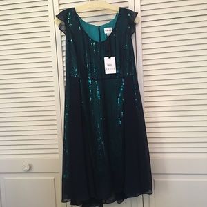 NWT- REISS Turqouise Sequin Dress w/ Sheer Overlay